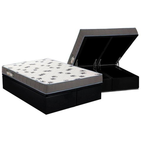 Cama Box Baú King: Colchão Espuma D33 Ortobom Light Saúde + Base CRC Courano Black(186x198)