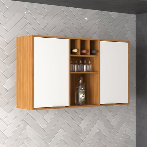 Armário Aéreo Cozinha 120 Cm Domus 2 Portas Nogal/branco - Hecol Móveis