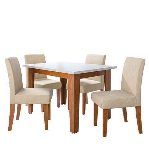 Conjunto Sala de Jantar Mesa Miami 1,20m 4 Cadeiras Trieste Madeirado/bege Dobuê