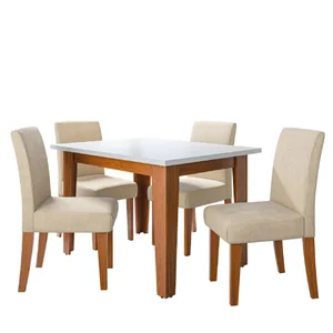 Conjunto Sala de Jantar Mesa Miami 1,20m 4 Cadeiras Trieste Madeirado/bege Dobuê