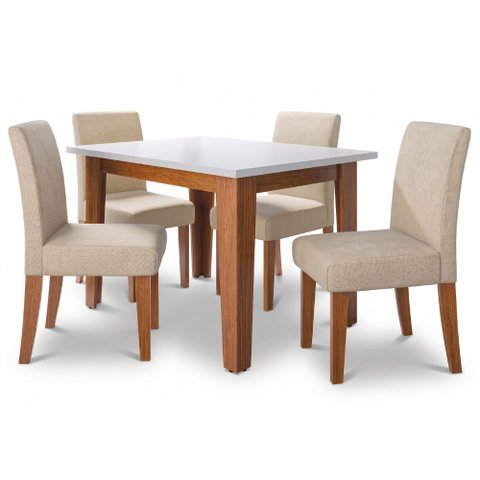 Conjunto Sala de Jantar Mesa Miami 1,20m 4 Cadeiras Trieste Madeirado/Bege Dobuê