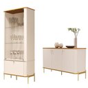 Ver imagem 1 de Conjunto Cristaleira e Aparador Buffet Tucupí com 3 Portas Off White/nature/dourado