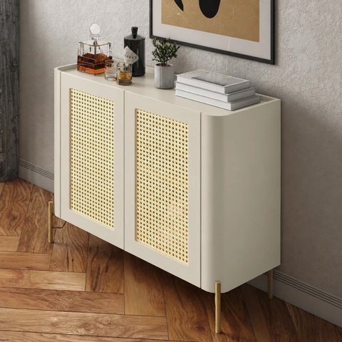 Buffet Bend 99 cm Porta Sextavada Incolar Luna com Pé Dourado