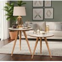 Ver imagem 1 de Kit 2 Mesinha Mesas Apoio e Lateral Redonda Off White/freijó