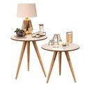 Ver imagem 3 de Kit 2 Mesinha Mesas Apoio e Lateral Redonda Off White/freijó