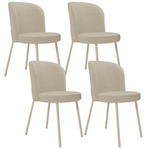 Kit 04 Cadeiras para Sala de Jantar Cozinha Estofada Gavi Arena L02 Linho Bege Escuro - Lyam Decor