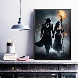 Quadro Exu e Pombagira 33x24cm:madeira Preta - 1