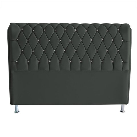 Cabeceira de Cama Box Londres Casal Queen 160 Cm Suede Botão de Strass Grafite Ec Móveis