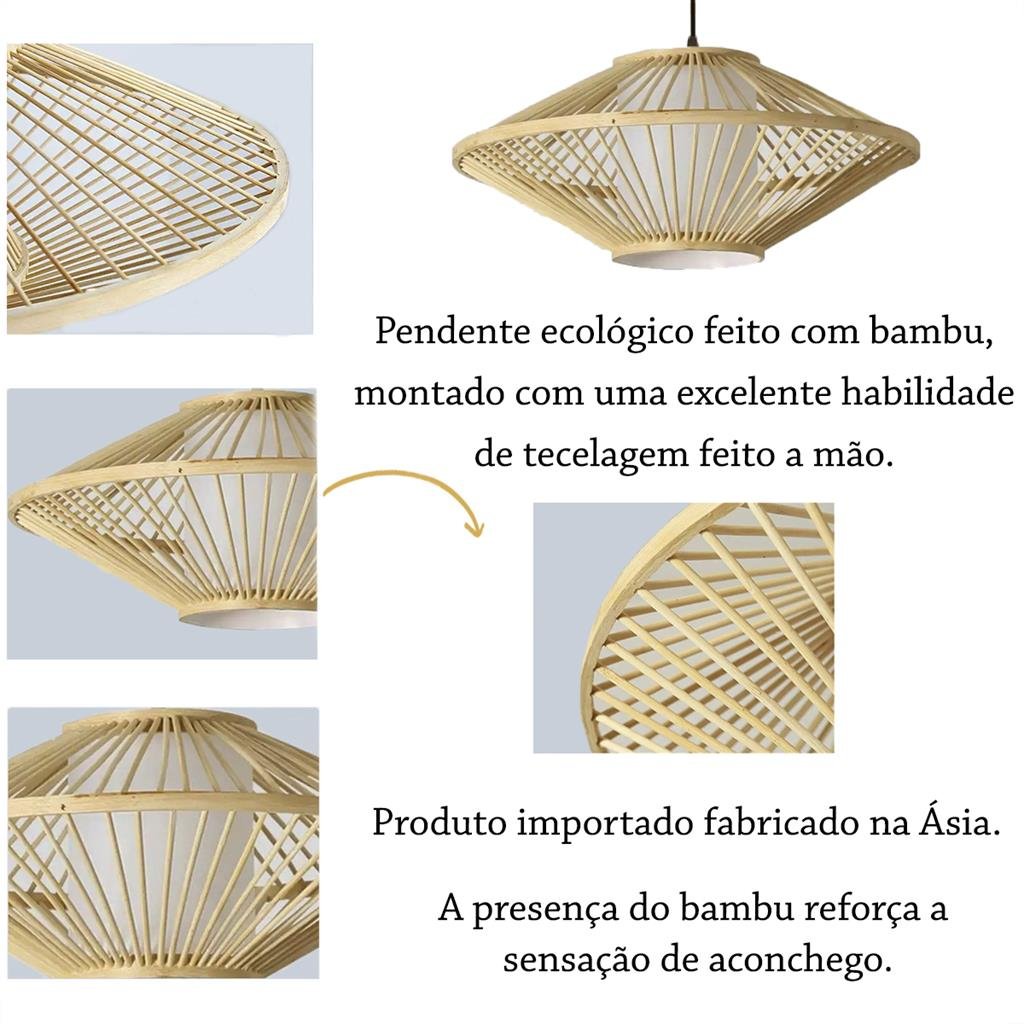 Pendente Bamboo Artesanal Fibra Natural Oriental E27 Nat07 - 3