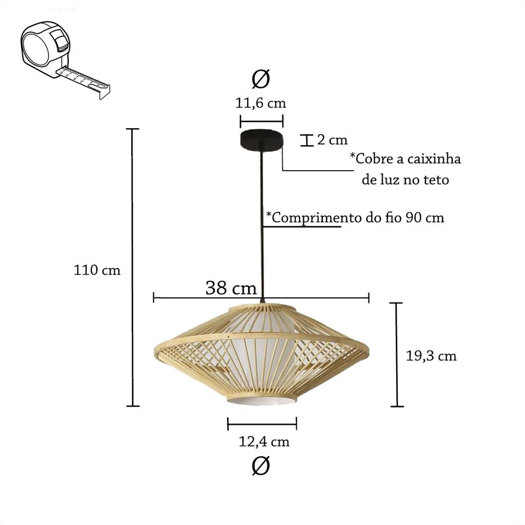 Pendente Bamboo Artesanal Fibra Natural Oriental E27 Nat07 - 4