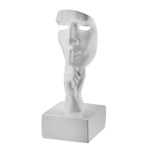 Escultura Rosto Humano Arte Moderna Silêncio Máscara 55cm:branco Brilho
