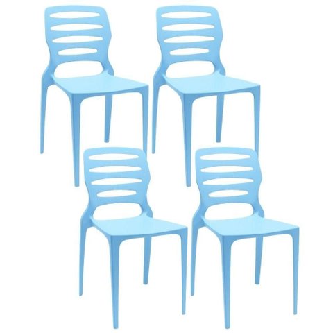 Kit 04 Cadeiras para Cozinha Área Gourmet Jardim Empilhável Larsen P03 Azul Celeste - Lyam Decor
