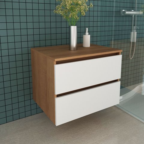 Balcão Gabinete Suspenso com Gavetas Bn3607 Branco Cor: Amêndoa/branco