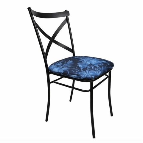 Cadeira Aço Cozinha Catrina Industrial Firme Salão Festas Buffet Encosto X Estofado Ramado Preto