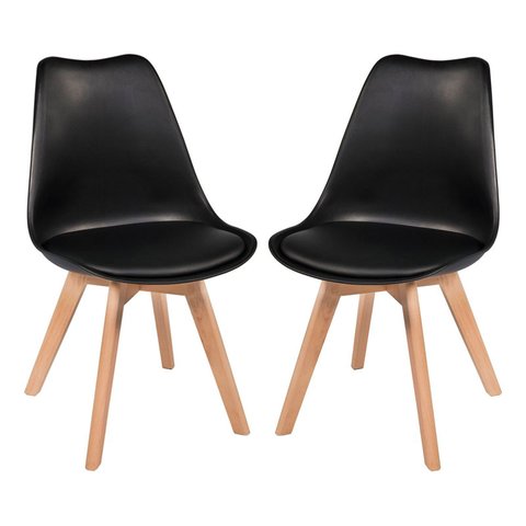 Kit c/2 cadeiras Leda – Charles Eames, Saarinen Wood com almofada Preta