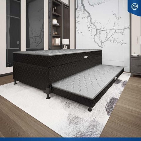 Cama Box Baú + Colchão de Espuma Acoplado e Auxiliar de Espuma Copenhague Solteiro 88 cm