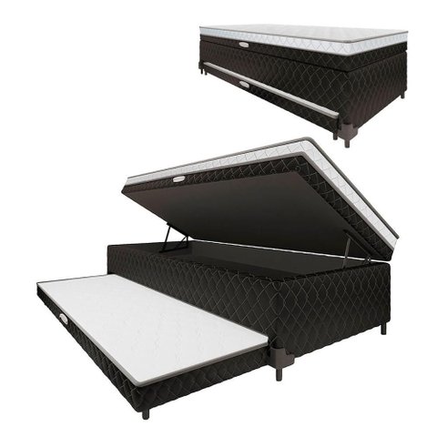 Cama Box Baú com Colchão de Espuma Acoplado e Auxiliar de Espuma Copenhague Solteiro 88cm