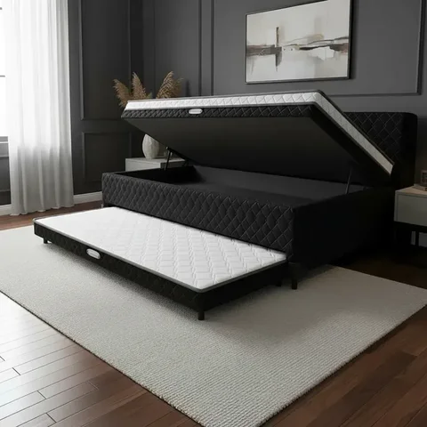 Cama Box Baú com Colchão de Espuma Acoplado e Auxiliar de Espuma Copenhague Solteiro 88cm