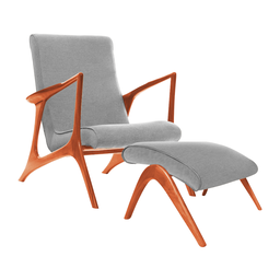 Poltrona Mona Plus Vk Anos 50 Suede Cinza com Puff - 1