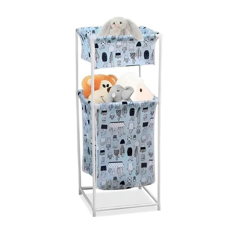Cesto de Roupa Suja Duplo 2 Andares 30cm com Tecido Oxford e Estrutura em Ferro