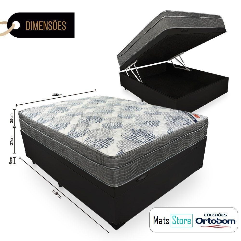 Cama Box Com Baú Casal + Colchão De Molas Ensacadas - Ortobom - ISO SuperPocket 138cm Preto - 2