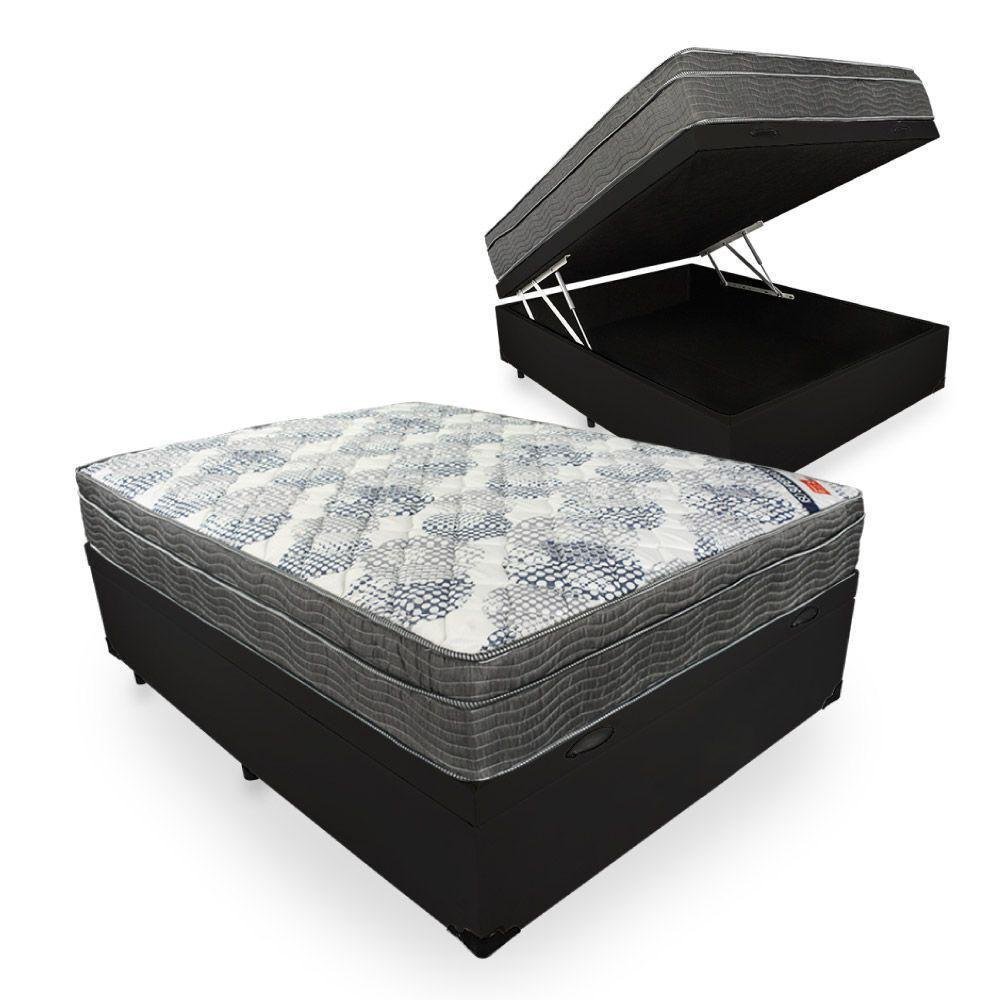 Cama Box Com Baú Casal + Colchão De Molas Ensacadas - Ortobom - ISO SuperPocket 138cm Preto - 1