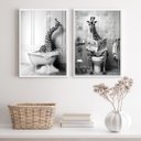 Ver imagem 2 de Kit 2 Quadros Decoração Banheiro - Girafas 45x34cm:madeira Branca