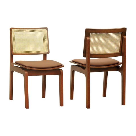 Kit 2 Cadeiras Gus Madeira Maciça Encosto Telinha Assento Anatômico - Amêndoa Estofado Corano