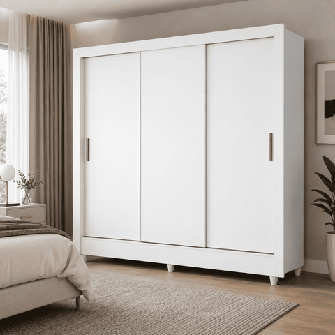 Guarda Roupa Casal França 171cm 3 Portas de Correr 2 Gavetas MDP Verniz Brilhante - Branco