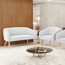Ver imagem 2 de Kit 1 Sofá Namoradeira e 1 Poltrona Stella Bouclê Off White Pés Palito Natural - D'Rossi