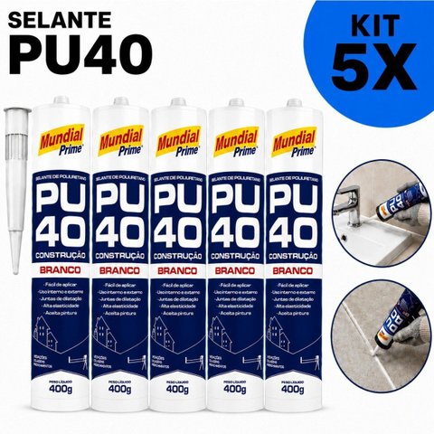 Kit 5 Adesivo Selante PU 40 Branco Mundial Prime 400ml