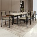 Ver imagem 1 de Conjunto Sala de Jantar Mesa 8 Cadeiras Tampo de MDF Itália Barcelona Bege Rami/Pérola/Preto