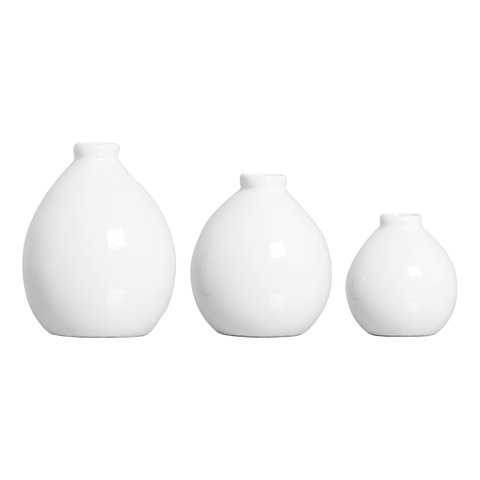 Trio Vasinho de Mesa Pequeno Oasis Branco Decoração em Cerâmica