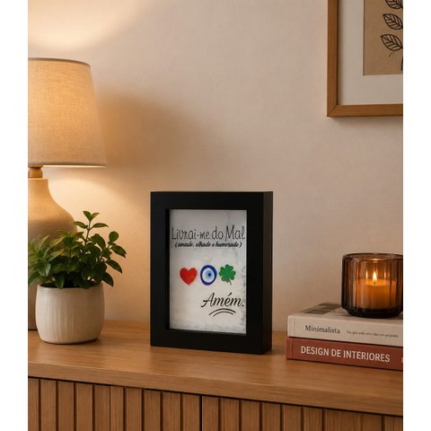 Quadro Decorativo Porta Sal Grosso Livra-Me do Mal 15x20cm Cozinha Quarto