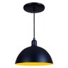 Pendente Meia Lua 24cm Luminária Lustre Alumínio Preto Textura C/ Amarelo - 1