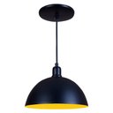 Ver imagem 1 de Pendente Meia Lua 24cm Luminária Lustre Alumínio Preto Textura C/ Amarelo