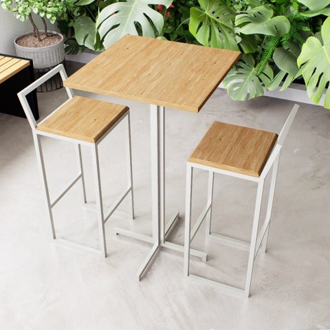 Conjunto Mesa Alta Bar Bistrô Quadrada Pinus 2 Banquetas Confort Industrial White Don Castro Decor I