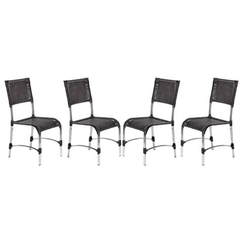 Kit 4 Cadeiras Alumínio Área Varanda Jardim Fibra Tabaco