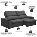 Ver imagem 3 de Sofá Retrátil Reclinável para Sala 3 Lugares 250cm Nour F04 Veludo Cinza Escuro - Lyam Decor