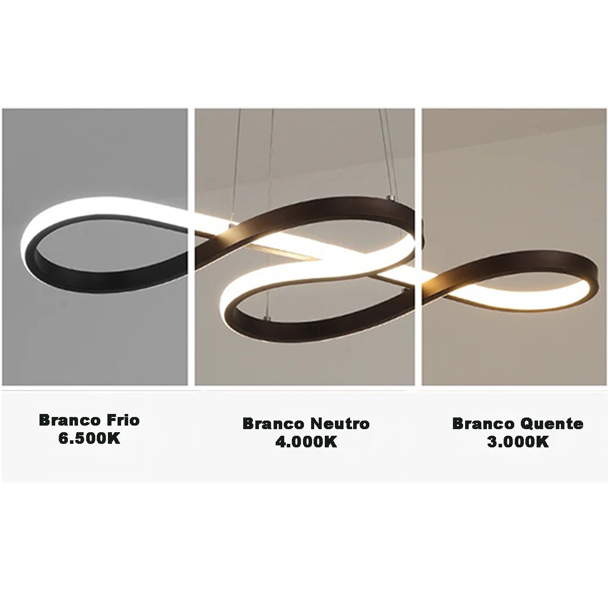 Lustre Arco Infitino 3 em 1 Pendente Led Iluminaçao Recepçao Restaurante Sala de Jantar Escritorio C - 3