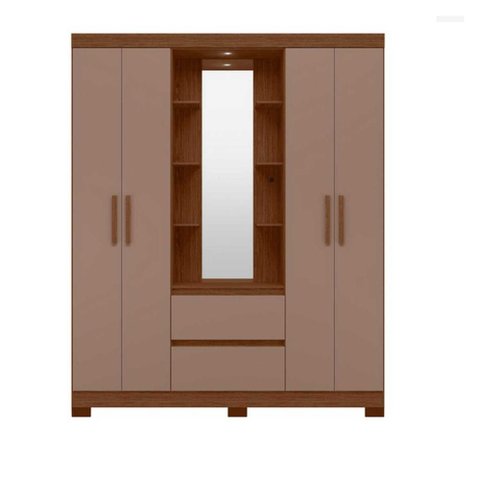 Guarda Roupa com Espelho Olímpia 4 Portas e 2 Gavetas - Nogueira Cappuccino - Albatroz