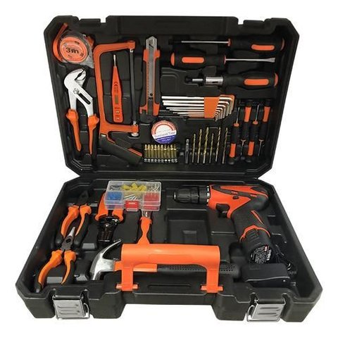 Jogo de Ferramentas com 47 Peças Acompanha Furadeira Elétrica - Cromo Vanádio