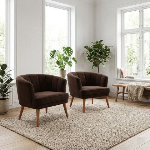 Conjunto 2 Poltronas Estofada para Sala de Estar Aconchegante Tecido Veludo Pés de Madeira