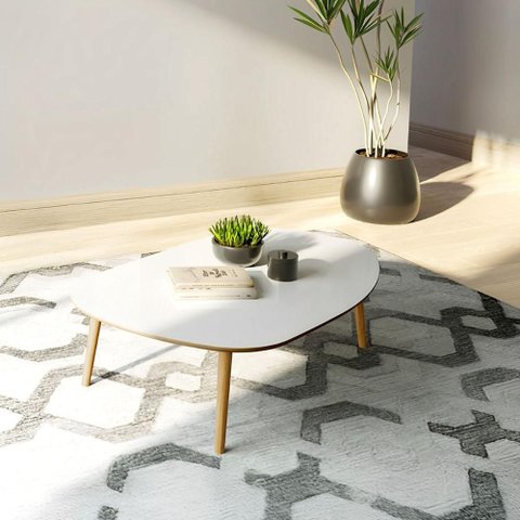 Mesa de Centro Organica 120cm 100% Mdf Dalla Costa Casa Lar Cor:off White com Freijó