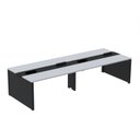Ver imagem 1 de Estação de Trabalho Mesa Plataforma Escritório para 4 Pessoas Dupla com Caixa de Tomada Pé Painel Cinza/Preto