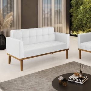 Sofá Namoradeira 2 Lugares Base de Madeira Castanho Elisa Corino Branco D03 - D'rossi