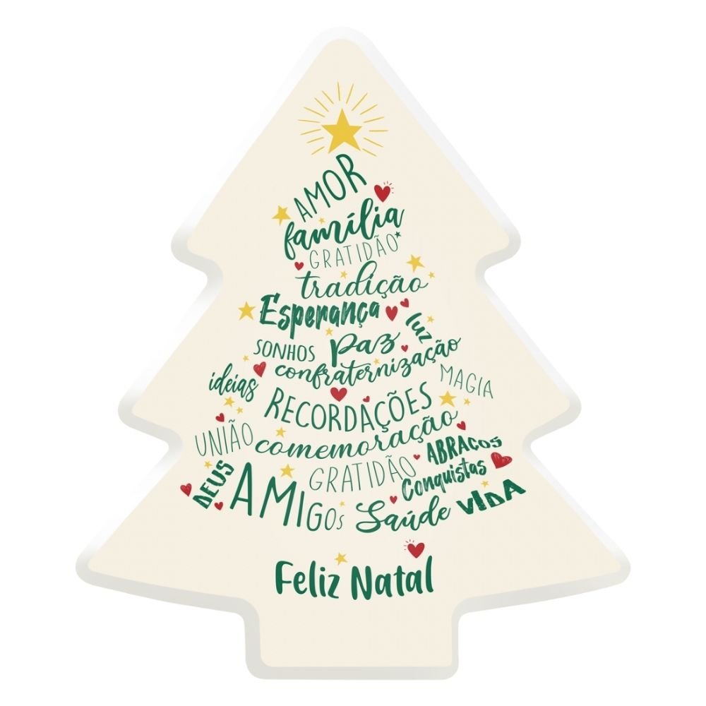 Luminária Árvore de Natal DecorFun Feliz Natal - Branca com palavras inspiradoras