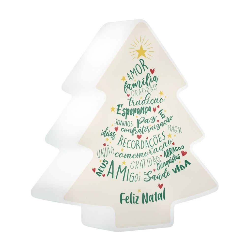 Luminária Árvore de Natal DecorFun Feliz Natal - Branca com palavras inspiradoras - 2