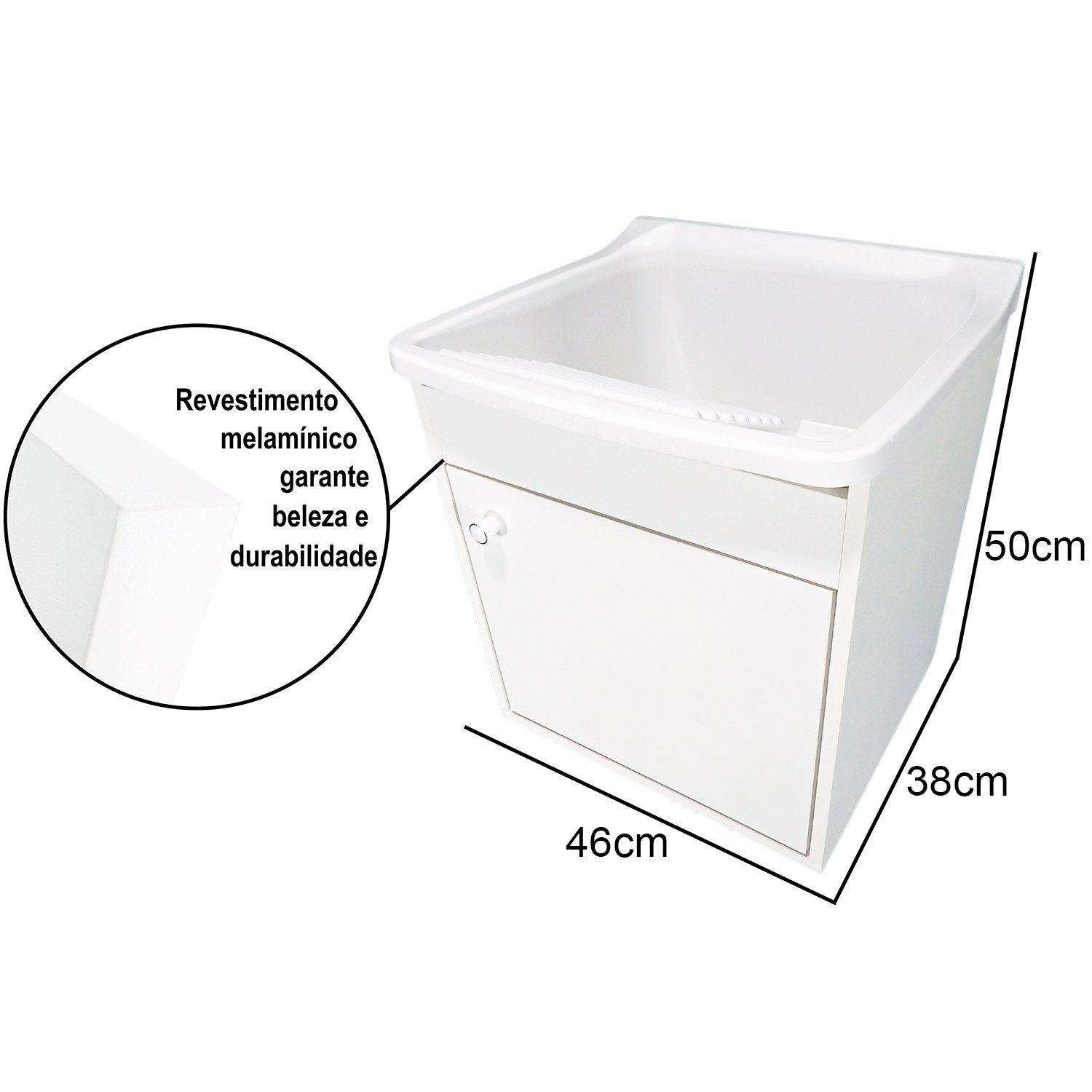 Tanque de lavar Roupa 22L Suspenso com Gabinete 46cm Montado Tanque: Branco - 2