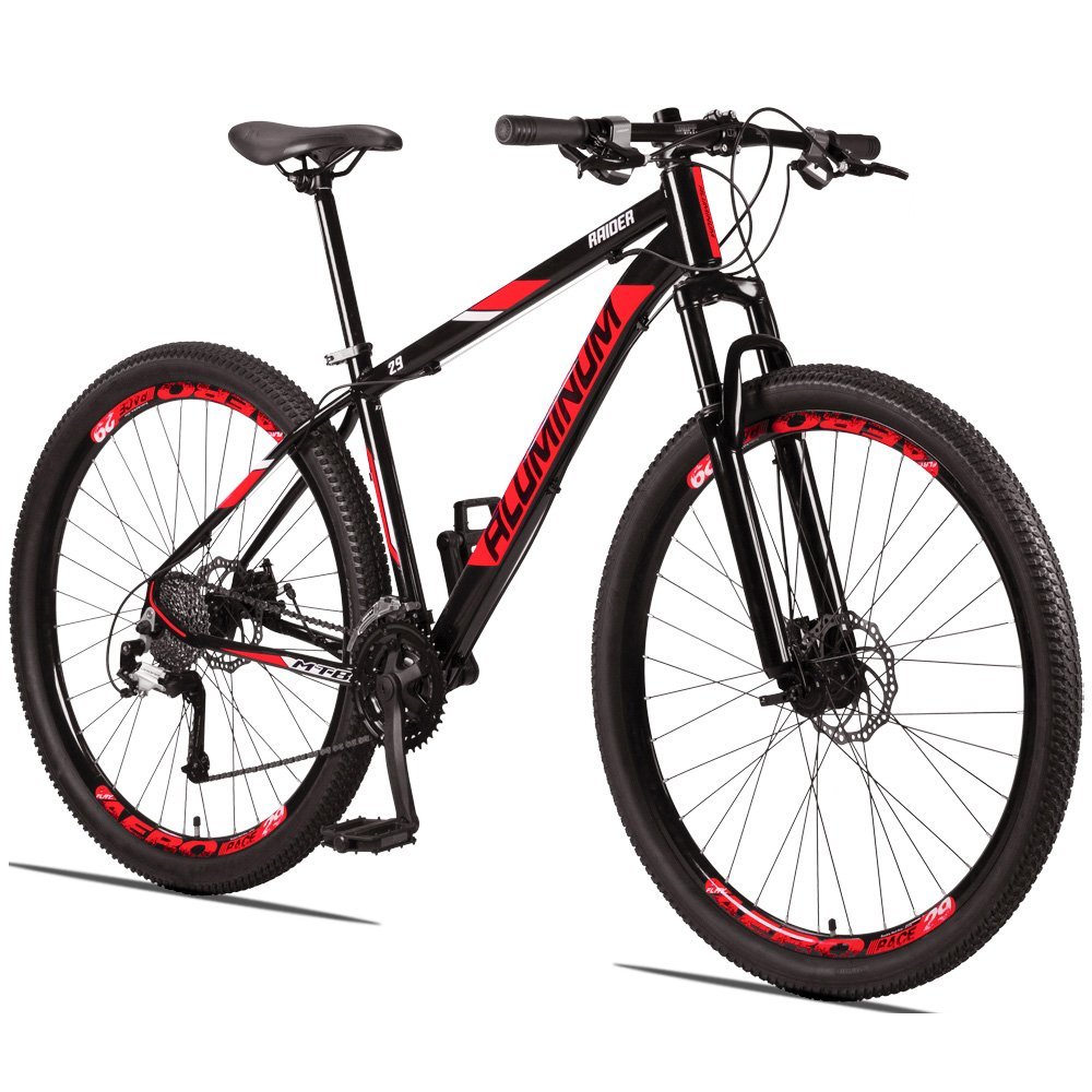 Bicicleta Aro 29 Raider Aluminum 27v Freio a Disco Preto e Vermelho Tam: 21 - 3